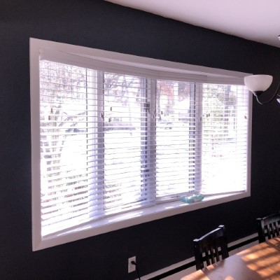 Faux Wood Blinds in Bay Window in Park Ridge, NJ