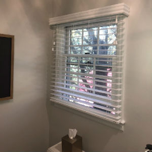 Graber 2” faux wood blinds With majestic valance and Cord tilter installed in Allendale NJ