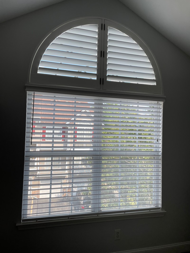 Hunter Douglas Custom Arch Shutter Over Wood Blinds in Pompton Lakes, NJ