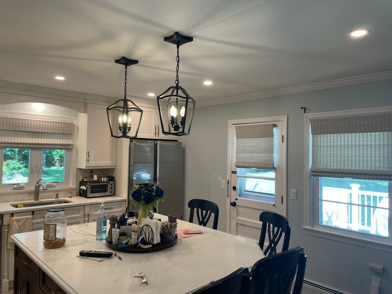 Hunter Douglas Woven Wood Blinds with Matching Valances and a Cordless Lift System in Park Ridge, NJ