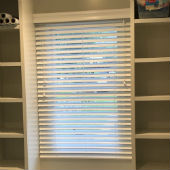 Hunter Douglas 2” faux woodblinds in extreme white with Grandover valances