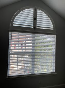 Hunter Douglas Custom Arch Shutter Over Wood Blinds in Pompton Lakes, NJ Thumbnail